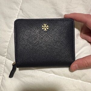 Tory Burch Navy Leather Wallet with Gold Logo